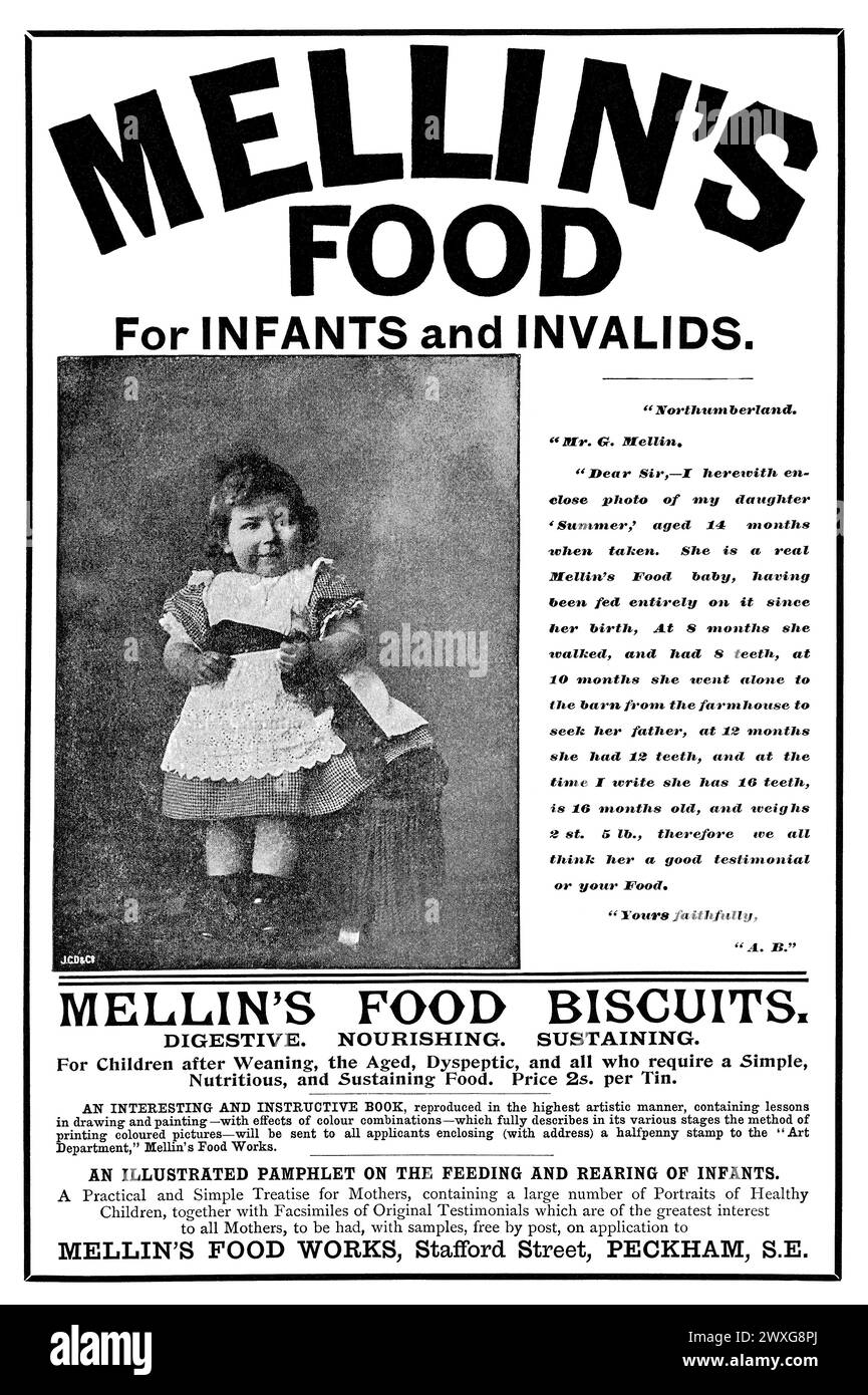 1895 publicité britannique pour la nourriture pour bébés de Mellin. Banque D'Images