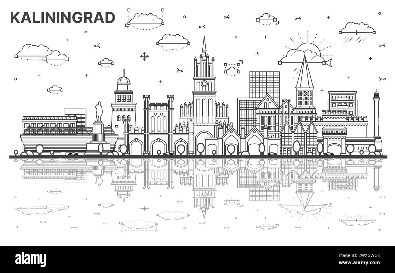 Aperçu Kaliningrad Russie ville skyline avec des bâtiments modernes et historiques avec des reflets isolés sur blanc. Illustration vectorielle. Illustration de Vecteur
