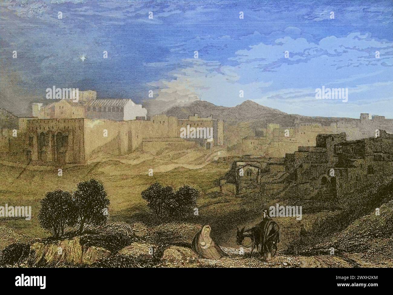 Bethléem. Vue générale. Gravure par Aubert. Coloration ultérieure. 'La ...