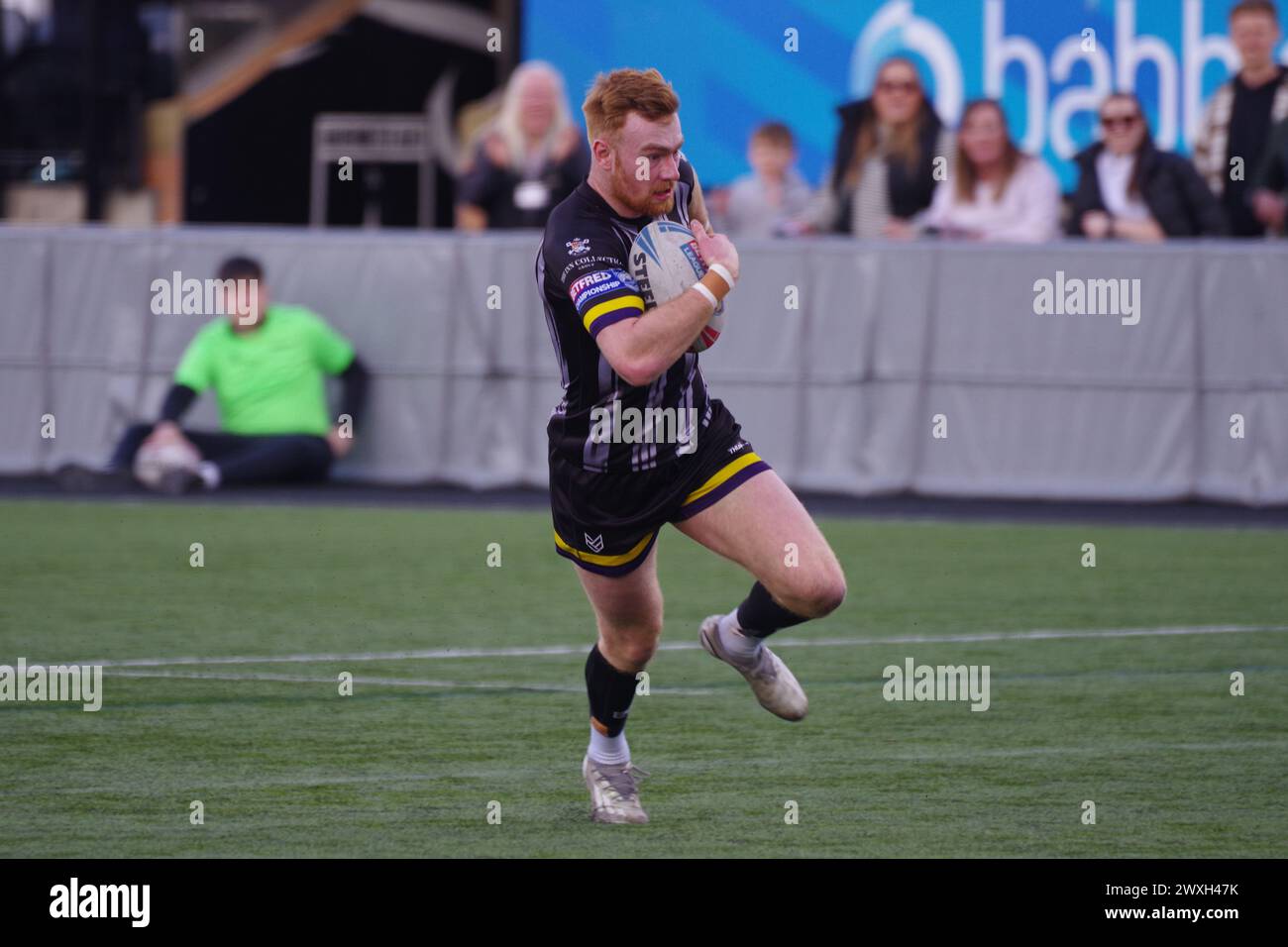 Newcastle upon Tyne, le 30 mars 2024. Alex Donaghy joue pour le Newcastle Thunder lors de leur match de Ligue 1 contre Workington Town à Kingston Park. Crédit : Colin Edwards Banque D'Images
