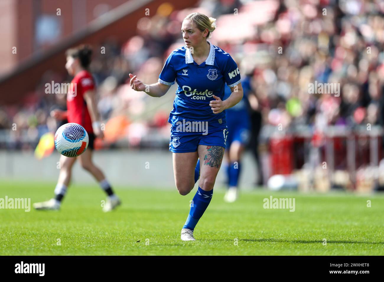 Leigh, Royaume-Uni. 31 mars 2024. Lucy Hope lors du match de Super League féminine de Barclays entre Manchester United et Everton au Leigh Sports Village crédit : Ryan Asman/de son côté Banque D'Images