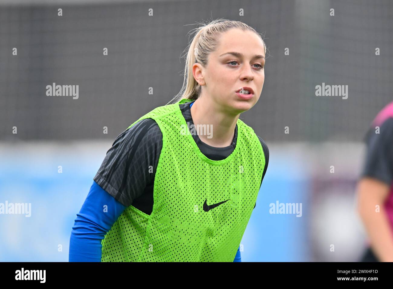 Dagenham, Kent, Royaume-Uni. Dimanche 31 mars 2024.Dagenham, Royaume-Uni. 31 mars 2024. Poppy Pattinson (3 Brighton) se réchauffe lors du match de Super League féminine Barclays FA entre West Ham United et Brighton and Hove Albion au Chigwell construction Stadium, Dagenham, dimanche 31 mars 2024. (Photo : Kevin Hodgson | mi News) crédit : MI News & Sport /Alamy Live News Banque D'Images