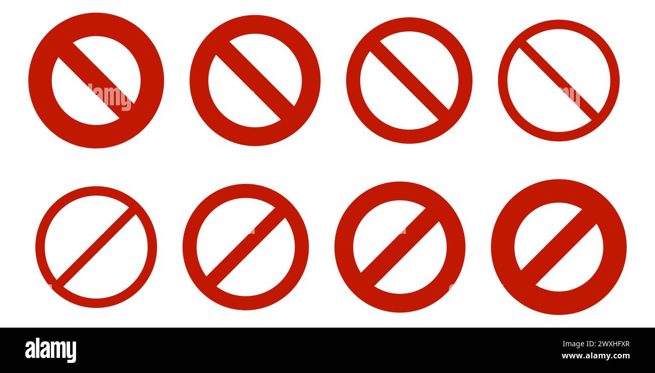 Strictement interdictions et panneaux de réglementation, illustration vectorielle de jeu d'icônes de signe interdit. Illustration de Vecteur