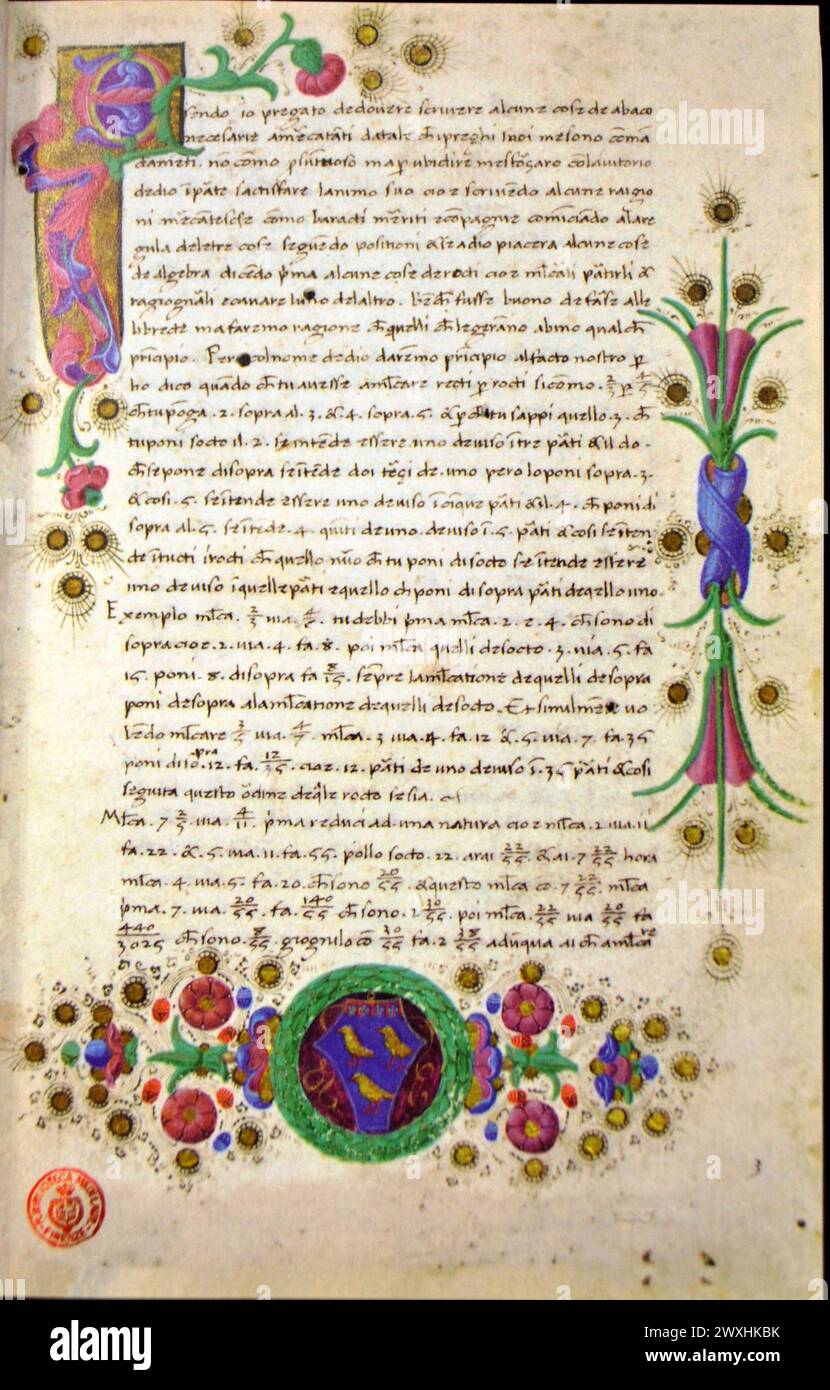 Première page du Trattato d'Abaco Piero della Francesca (vers 1460) Banque D'Images