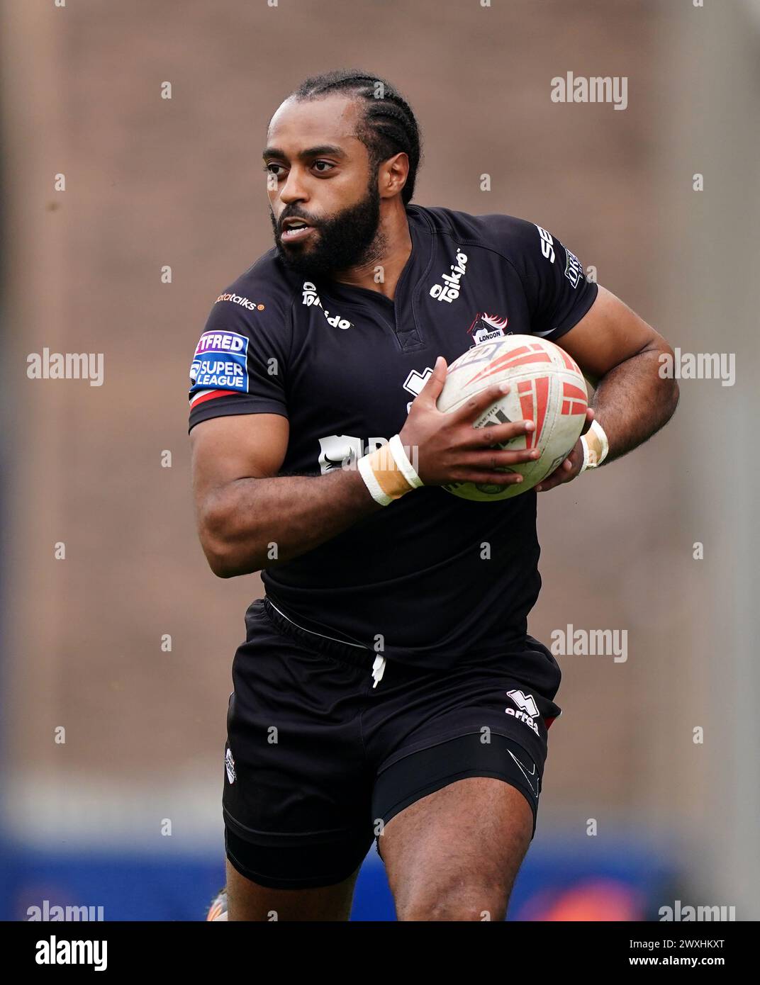 Iliess Macani des Broncos de Londres lors du match de Betfred Super League au Cherry Red Records Stadium de Londres. Date de la photo : dimanche 31 mars 2024. Banque D'Images