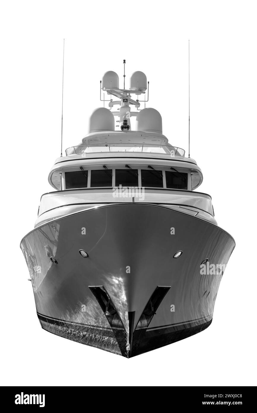 Super yacht de luxe isolé sur fond blanc. Vue avant. Grand méga yacht. Yacht à moteur. Banque D'Images