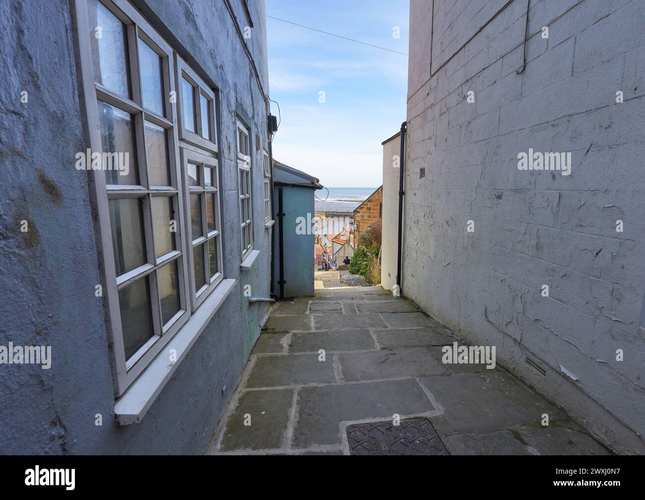 Scène de village à Staithes, Yorkshire, Royaume-Uni Banque D'Images
