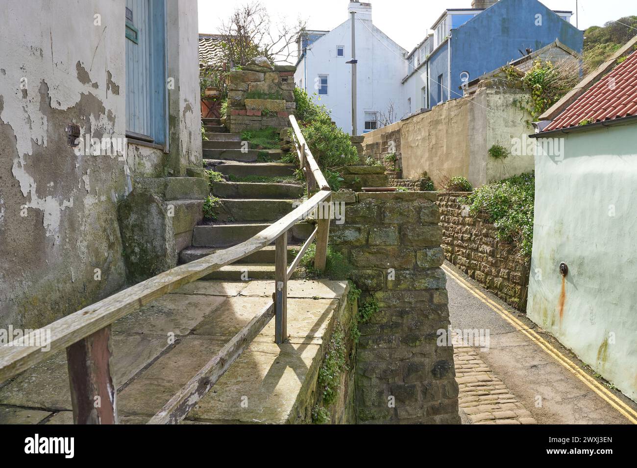 Scène de village à Staithes, Yorkshire, Royaume-Uni Banque D'Images