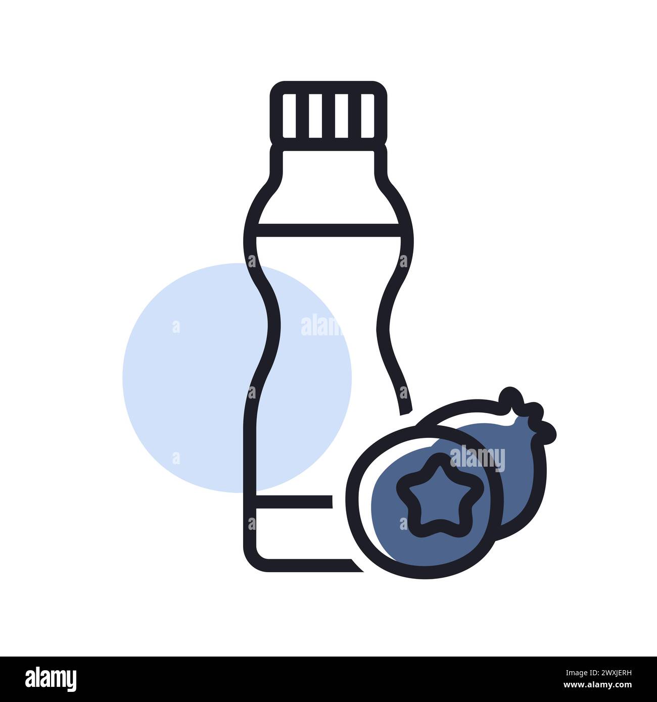 Bouteille de yaourt buvable avec l'icône de vecteur de myrtille de saveur. Enseigne de produits laitiers. Symbole graphique pour la conception de sites Web et d'applications de cuisine, logo, application, interface utilisateur Illustration de Vecteur