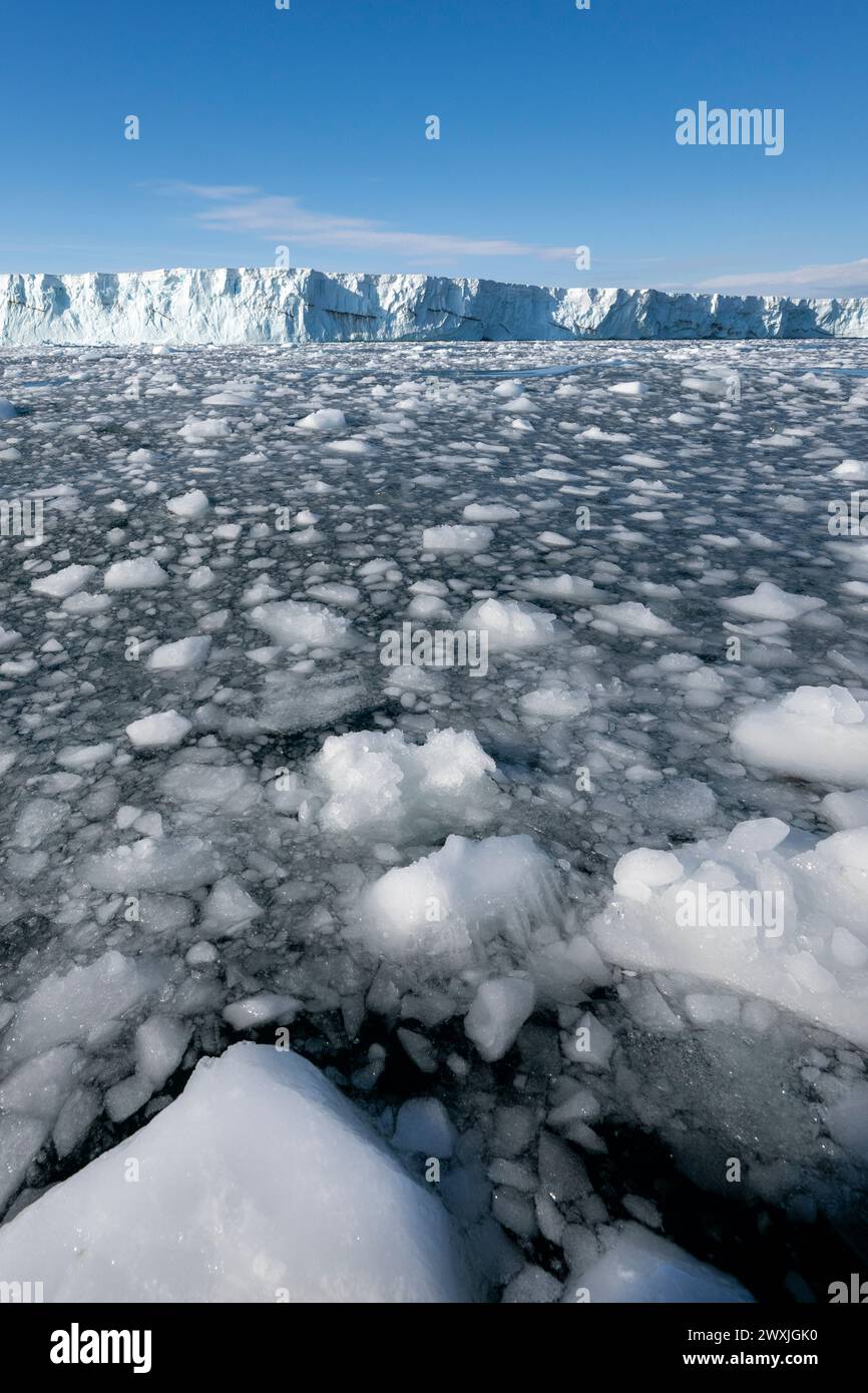 Antarctique, mer de Ross, Terre Victoria, Baie de Terra Nova. Glacier Campbell. Baie remplie de morceaux de bergy et de glace de brash provenant de gros vêlage. Banque D'Images