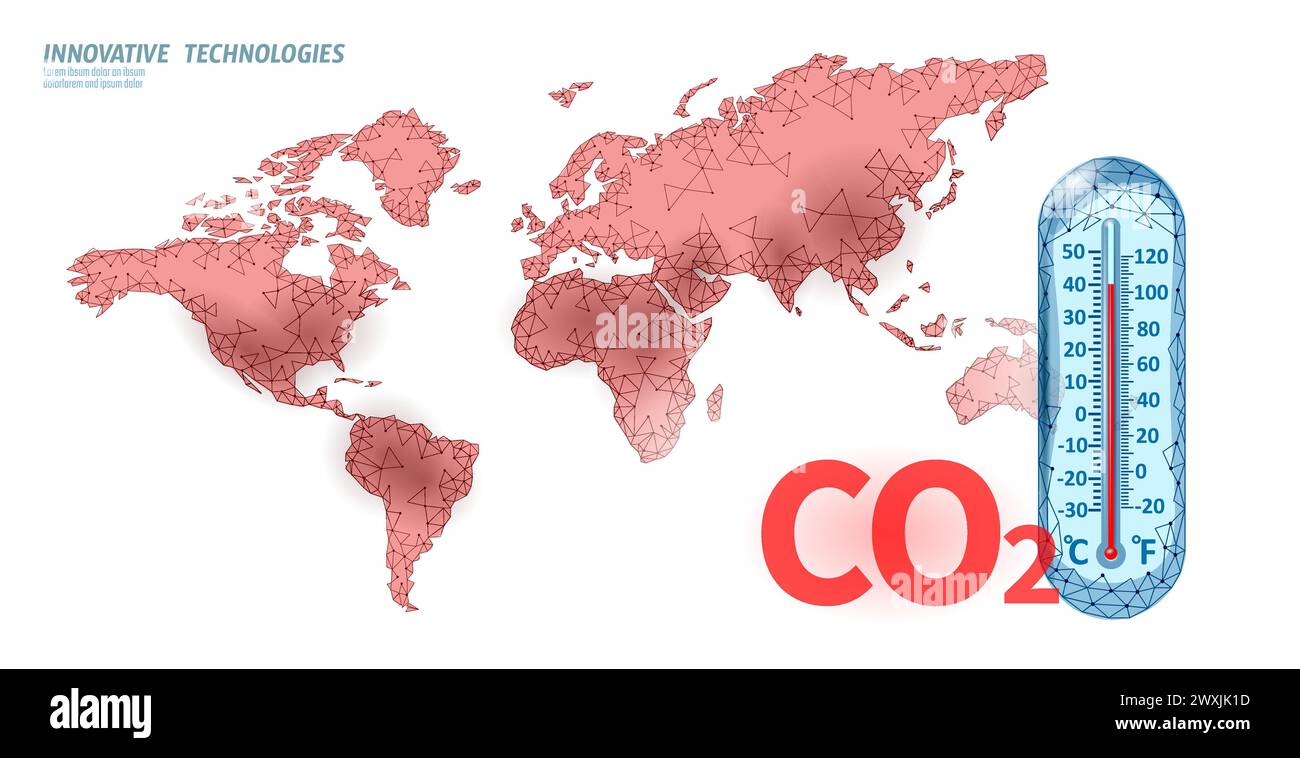 Dioxyde de carbone CO2 écologie problème concept écologique. Rendu 3D de gaz organique renouvelable. Science chimie biocarburant biotechnologie serre climatique polygonale Illustration de Vecteur