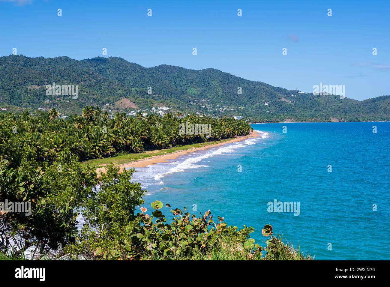 surplombant la plage de thon punta depuis peninsula point à maunabo puerto rico Banque D'Images