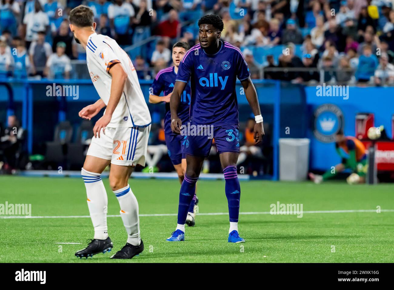 Charlotte, Caroline du Nord, États-Unis. 30 mars 2024. PATRICK AGYEMANG (GHA), attaquant du Charlotte FC, joue contre le FC Cincinnati lors du match Charlotte FC vs FC Cincinnati au Bank of America Stadium de Charlotte, Caroline du Nord. (Crédit image : © Walter G Arce Sr Grindstone Medi/ASP) USAGE ÉDITORIAL SEULEMENT! Non destiné à UN USAGE commercial ! Banque D'Images