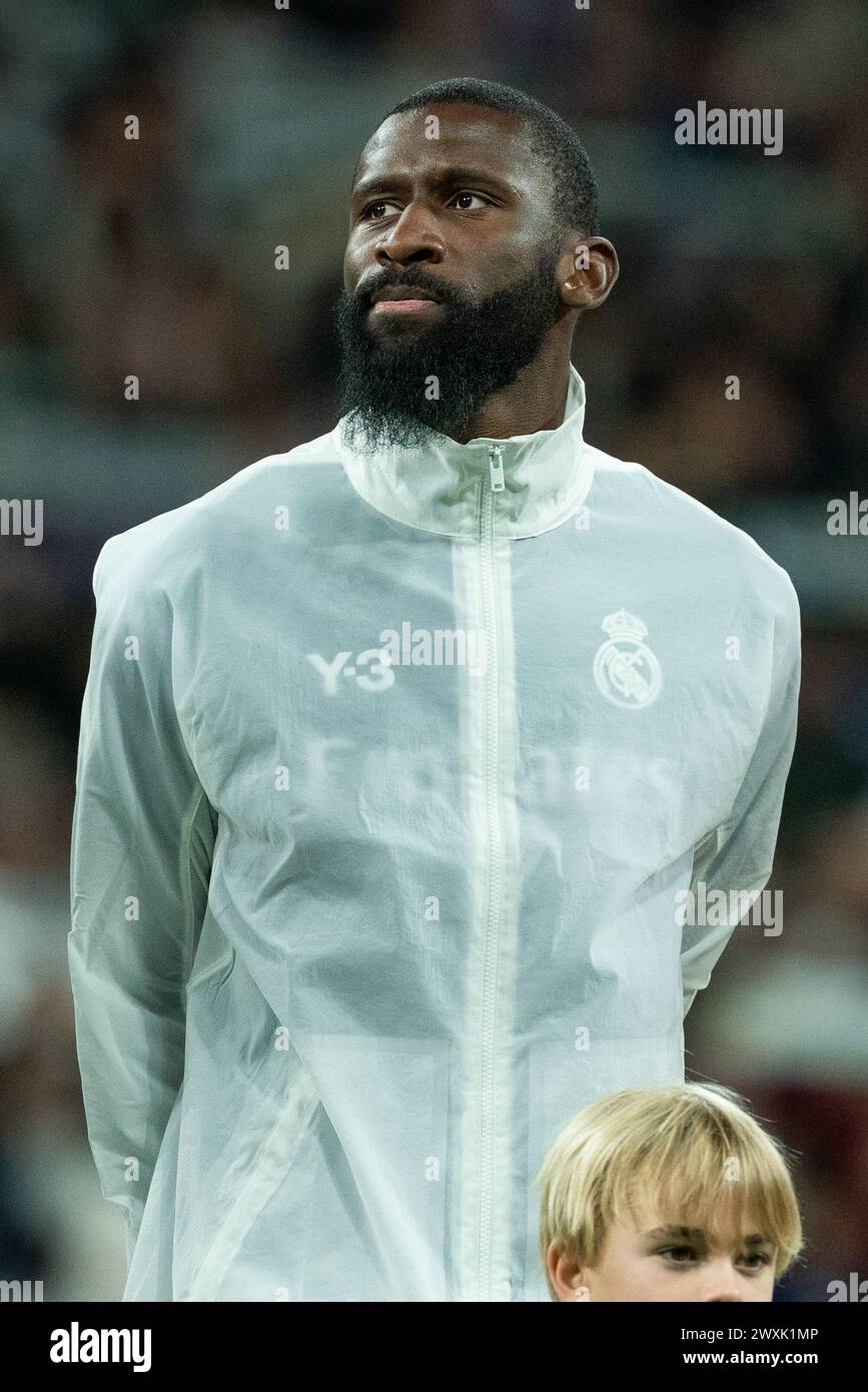 Madrid, Espagne. 31 mars 2024 ; stade Santiago Bernabeu, Madrid, Espagne, football espagnol de la Liga, Real Madrid versus Athletic Club ; Rudiger de Madrid crédit : action plus Sports images/Alamy Live News Banque D'Images