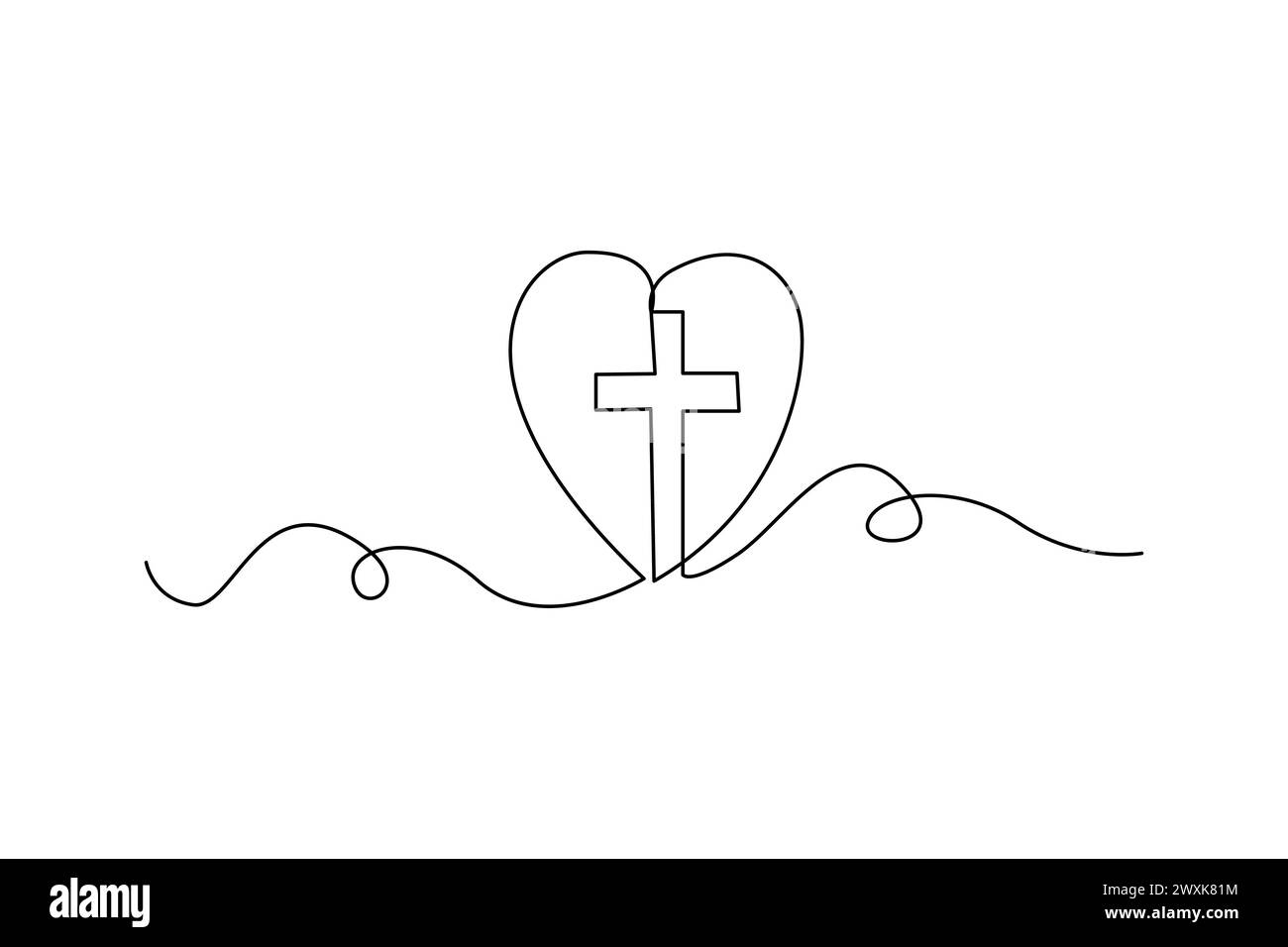 Dessin en ligne continue de coeur avec croix. Foi et concept d'amour. Illustration vectorielle. SPE 10. Illustration de Vecteur