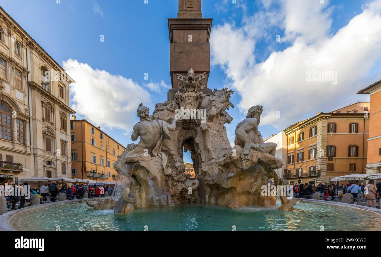 Rome, Italie - 2 mars 2024 : Fontaine de Neptune sur la Piazza Navona à Rome, Italie Banque D'Images