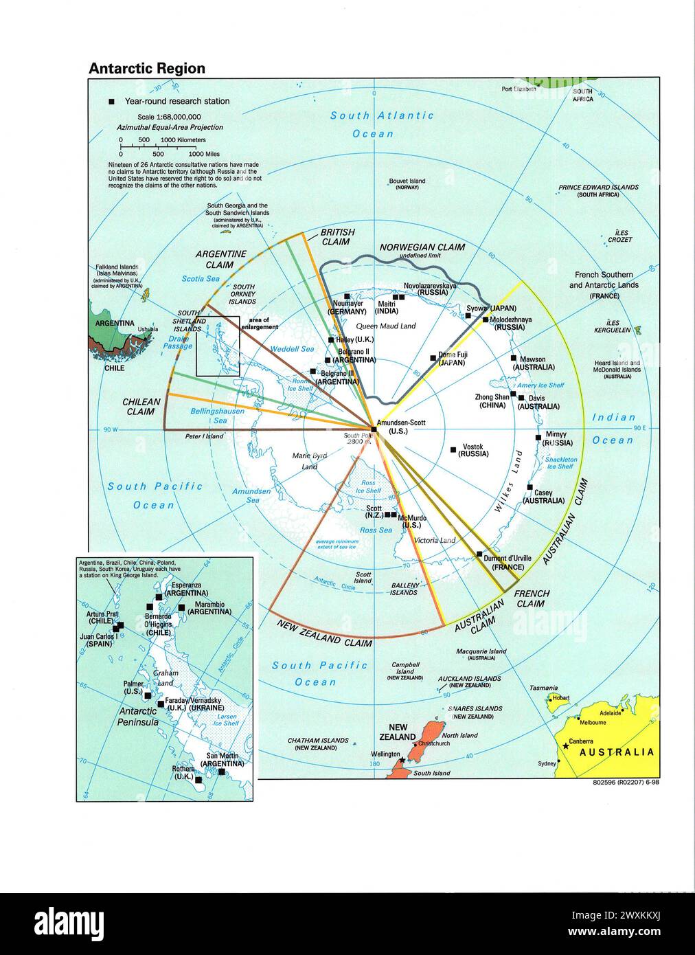 Carte de la région Antarctique de la CIA CA. (éventuellement 1998) Banque D'Images