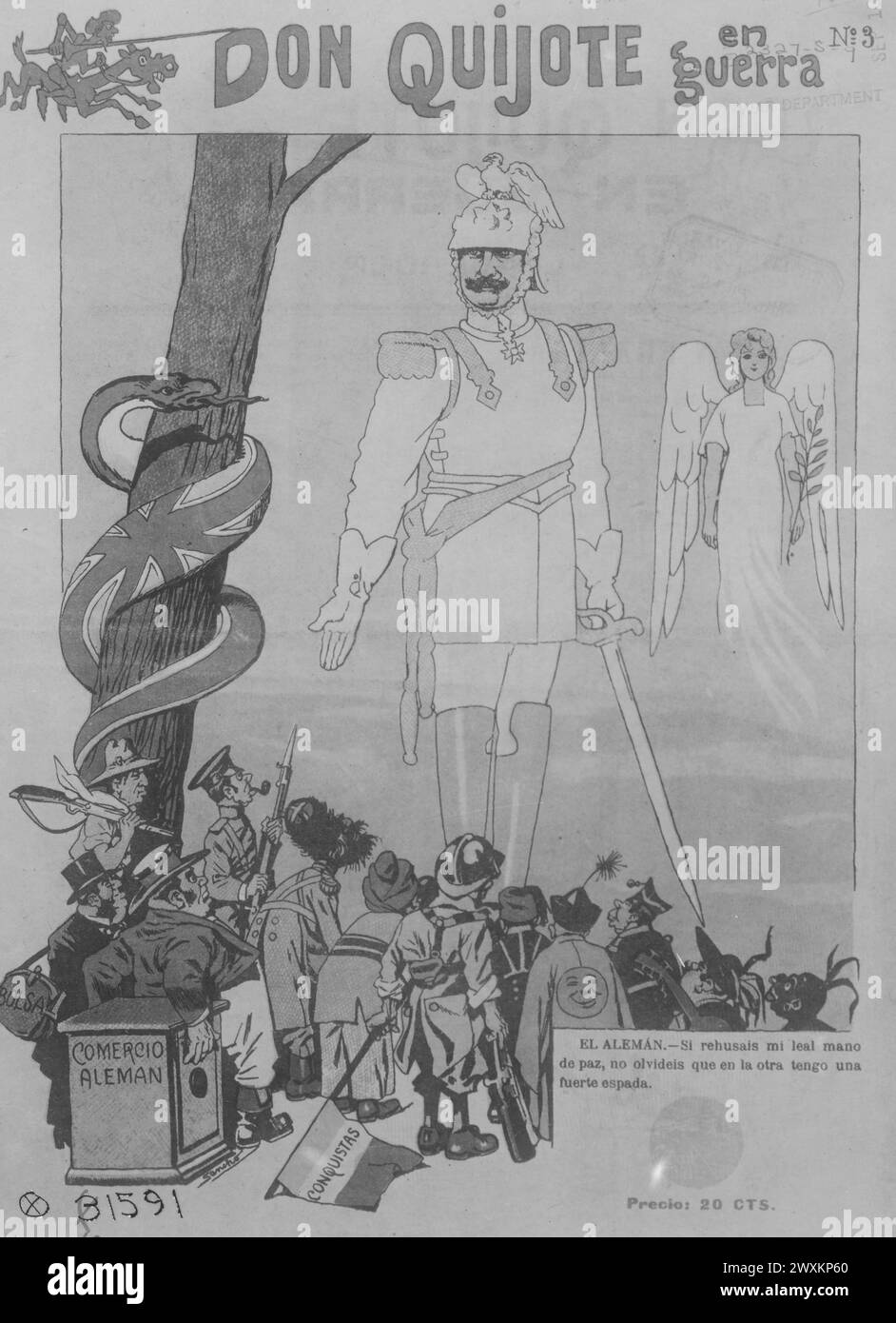 Propagande allemande en Espagne - première page du périodique espagnol 'Don Quijote en Guerra' CA. 1915-1918 Banque D'Images