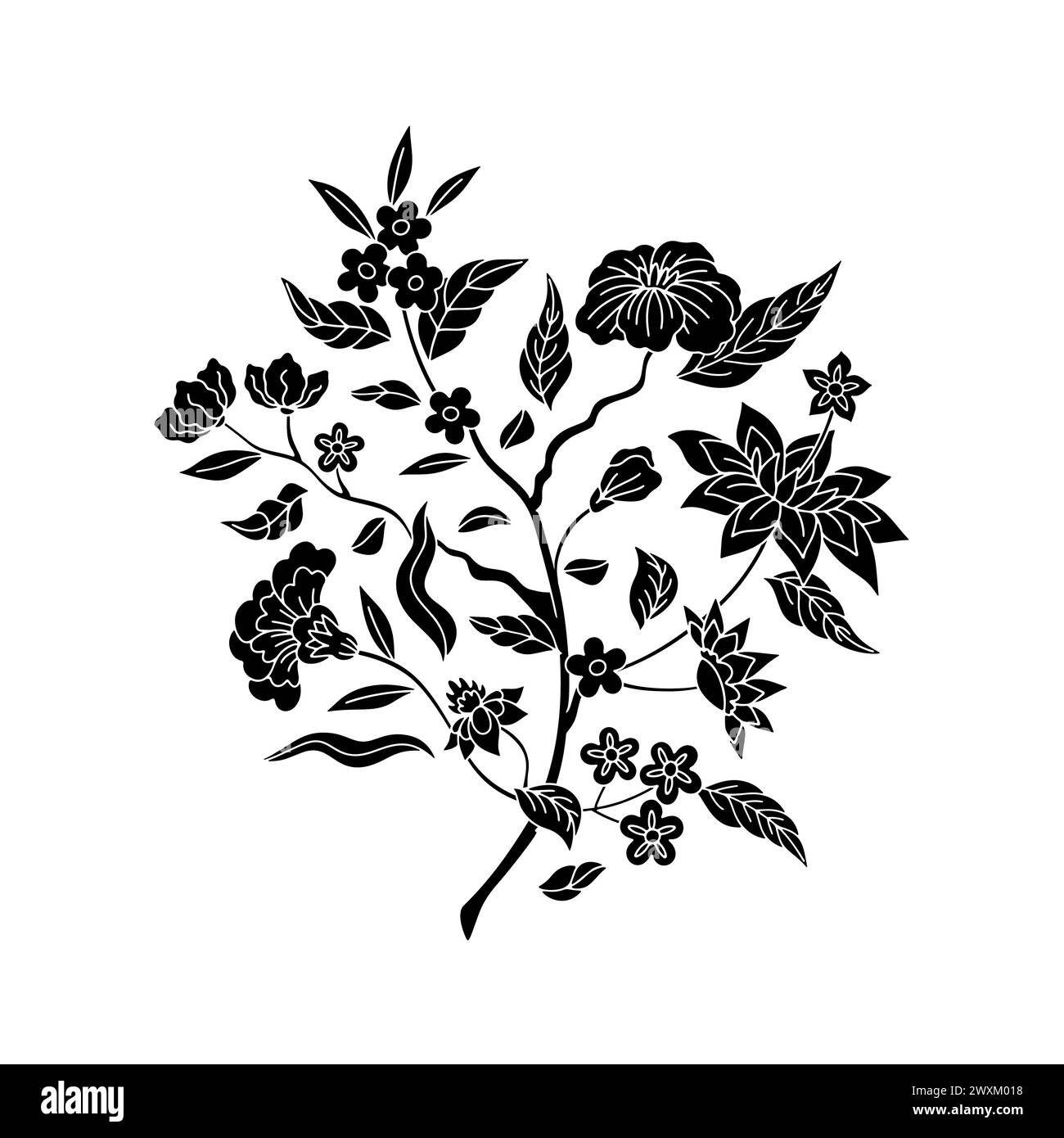 Motif noir et blanc Chiniserie monochrome dessiné à la main Illustration de Vecteur
