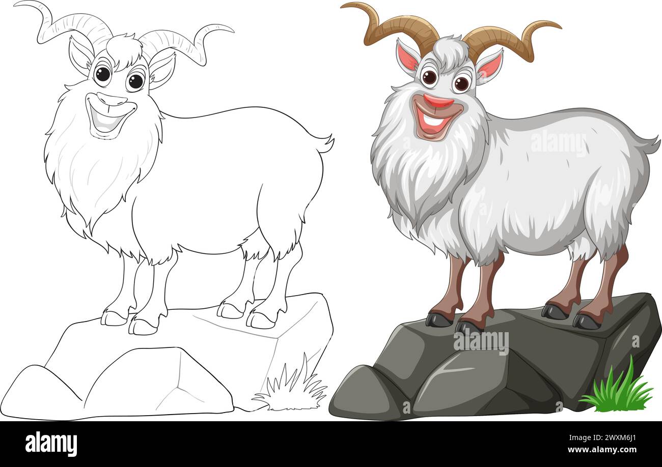 Chèvre de montagne colorée et esquissée sur des pierres Illustration de Vecteur