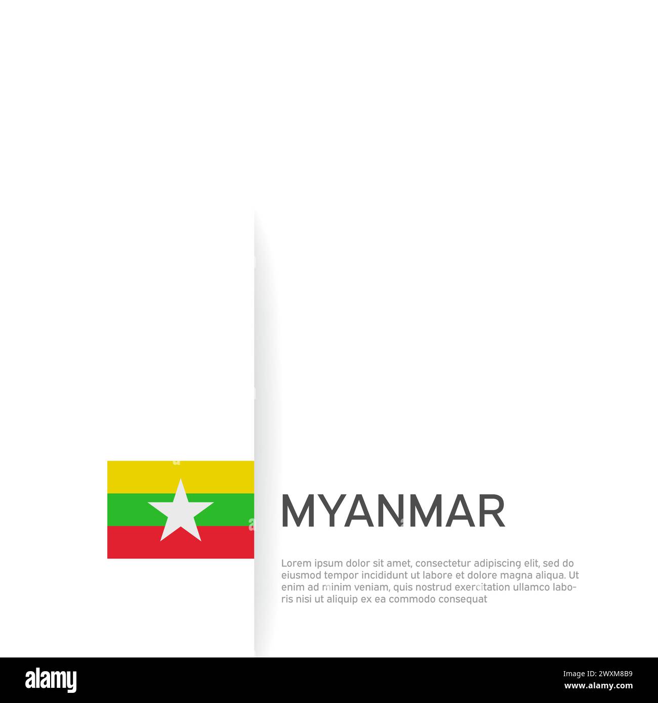 Fond du drapeau du Myanmar. Bannière patriotique du myanmar, couverture. Modèle de document, drapeau sur fond blanc. Affiche nationale. Livret d'affaires. Vecteur Illustration de Vecteur