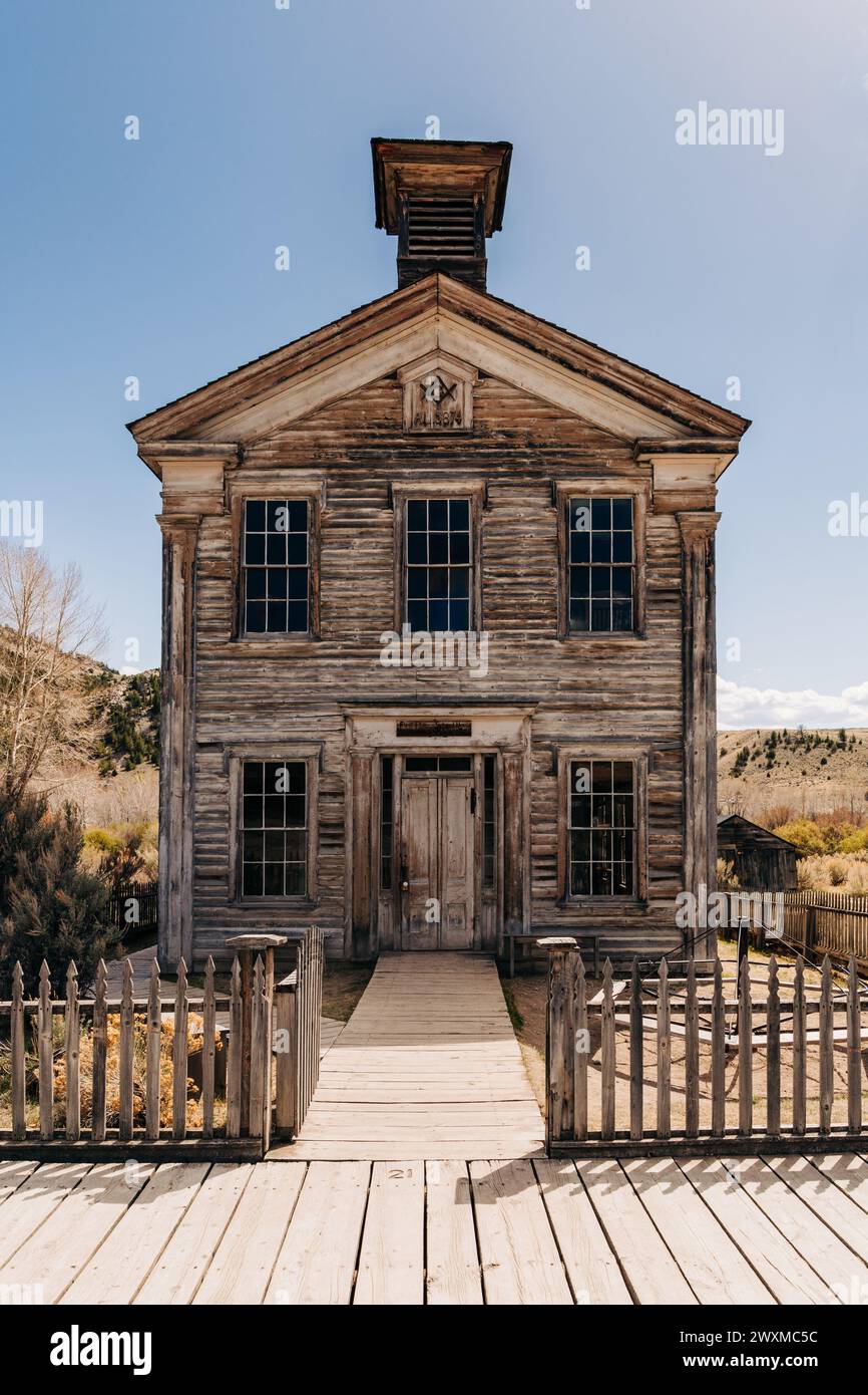 Bannack State Park ancien bâtiment d'école en bois Banque D'Images