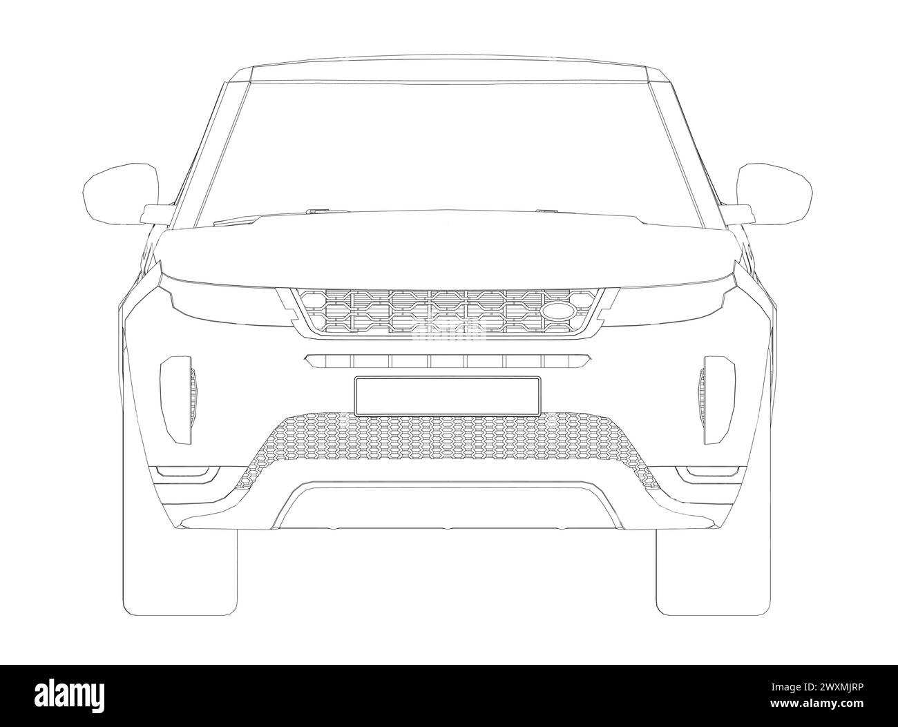 Contour de voiture SUV moderne. Vue avant du véhicule de croisement de contour isolé sur fond blanc. Modèle de voiture vectorielle pour la marque, la publicité, le logo pl Illustration de Vecteur