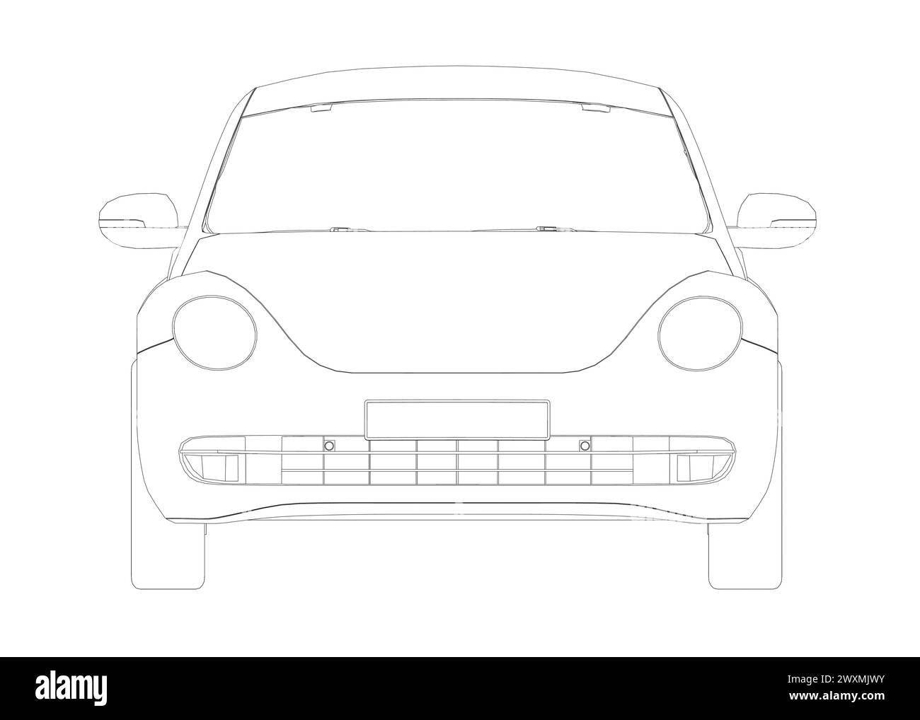 Beetle car - vectoriel illustration Outline. Conception d'illustration vectorielle d'icône isolée de coléoptère de véhicule de voiture. Vue de face. Illustration de Vecteur