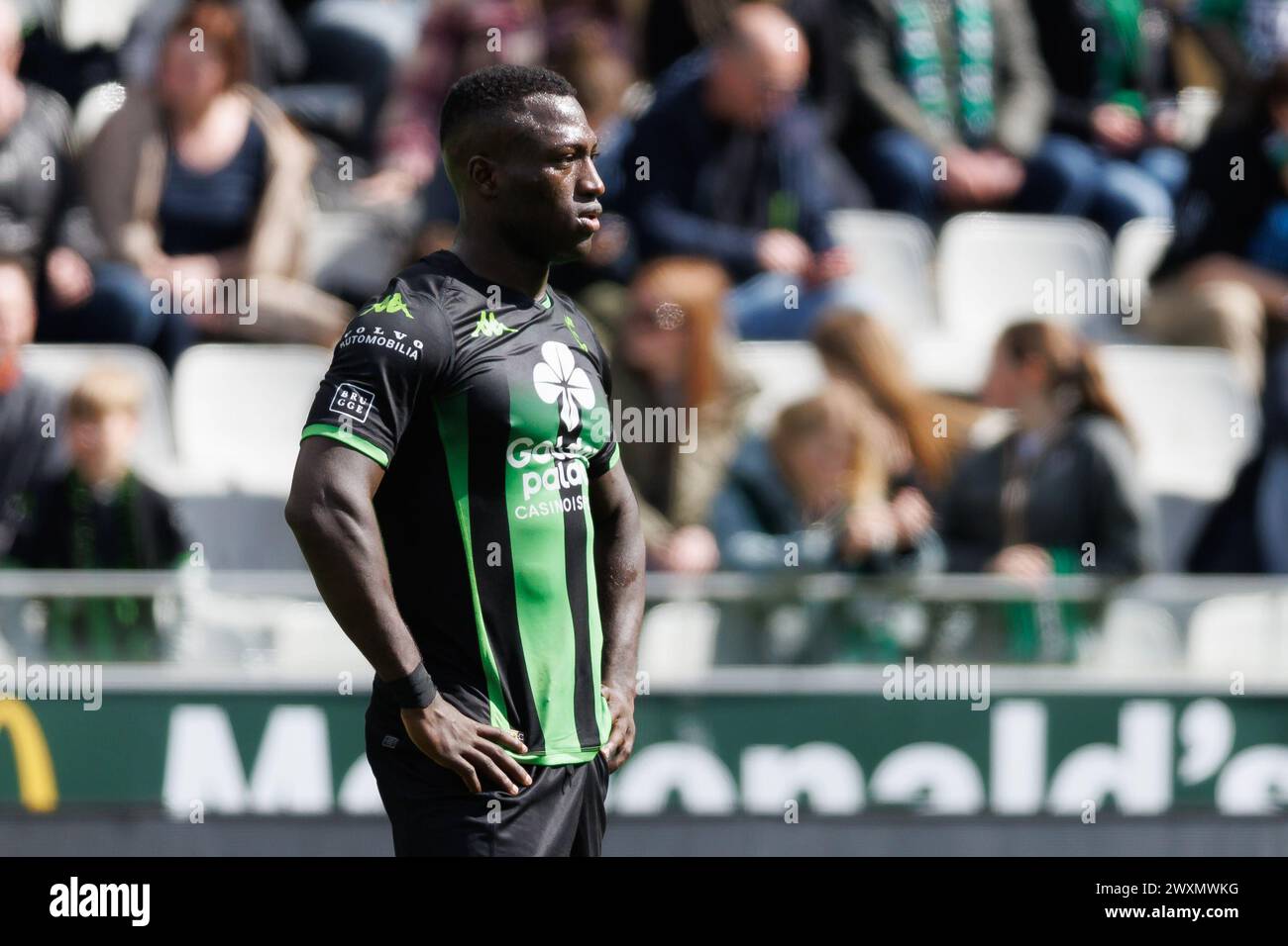 Bruges, Belgique. 01st Apr, 2024. Kevin Denkey du cercle semble déçu lors d'un match de football entre le cercle Brugge KSV et le Club Brugge KV, lundi 1er avril 2024 à Bruges, le jour 1 (sur 10) des Play-offs des Champions de la première division 'Jupiler Pro League' 2023-2024 du championnat belge. BELGA PHOTO KURT DESPLENTER crédit : Belga News Agency/Alamy Live News Banque D'Images