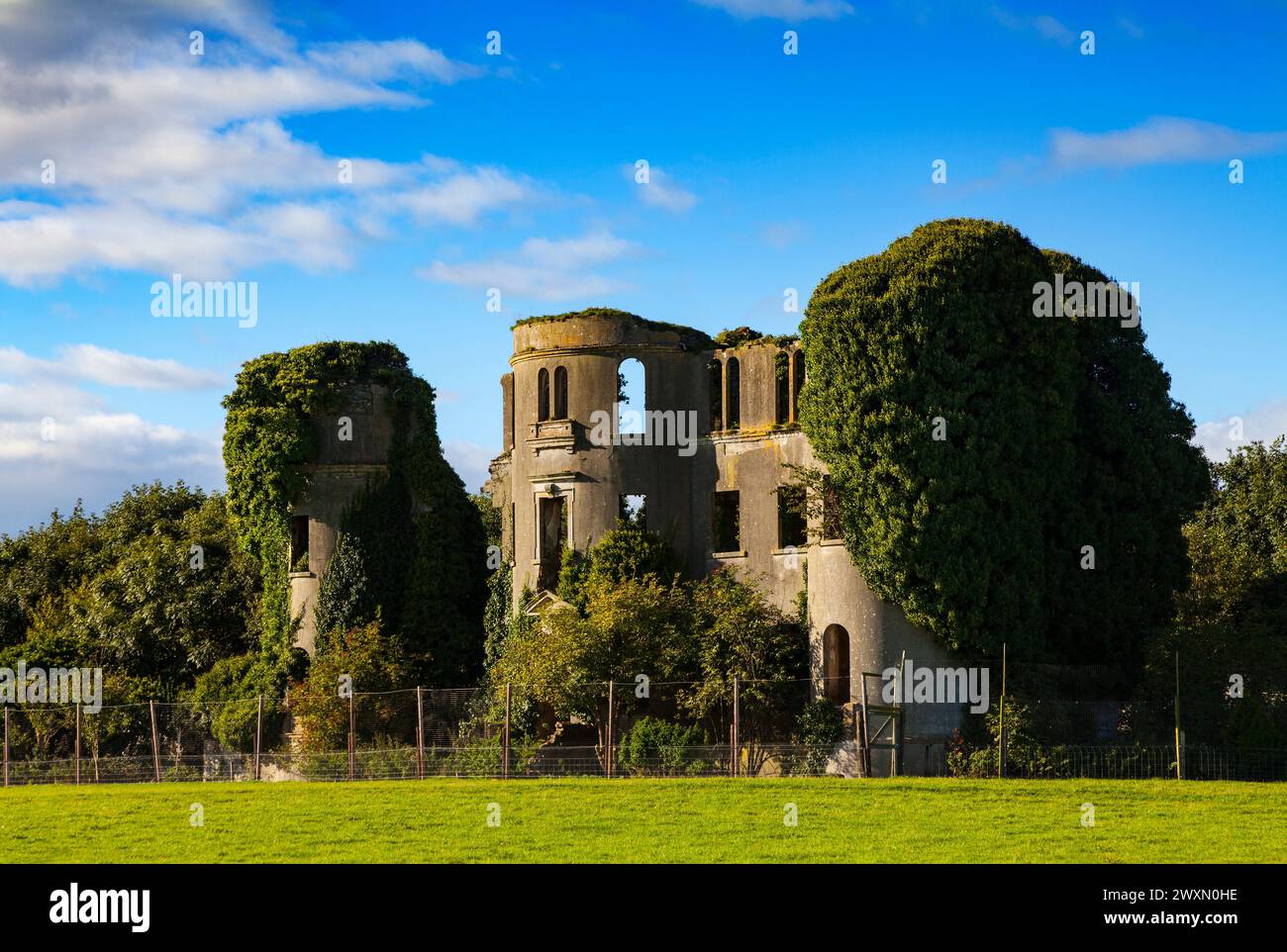 Arch Hall du XVIIIe siècle, maintenant une ruine dans les champs du comté de Meath, près de Wilkinstown, Irlande. Banque D'Images