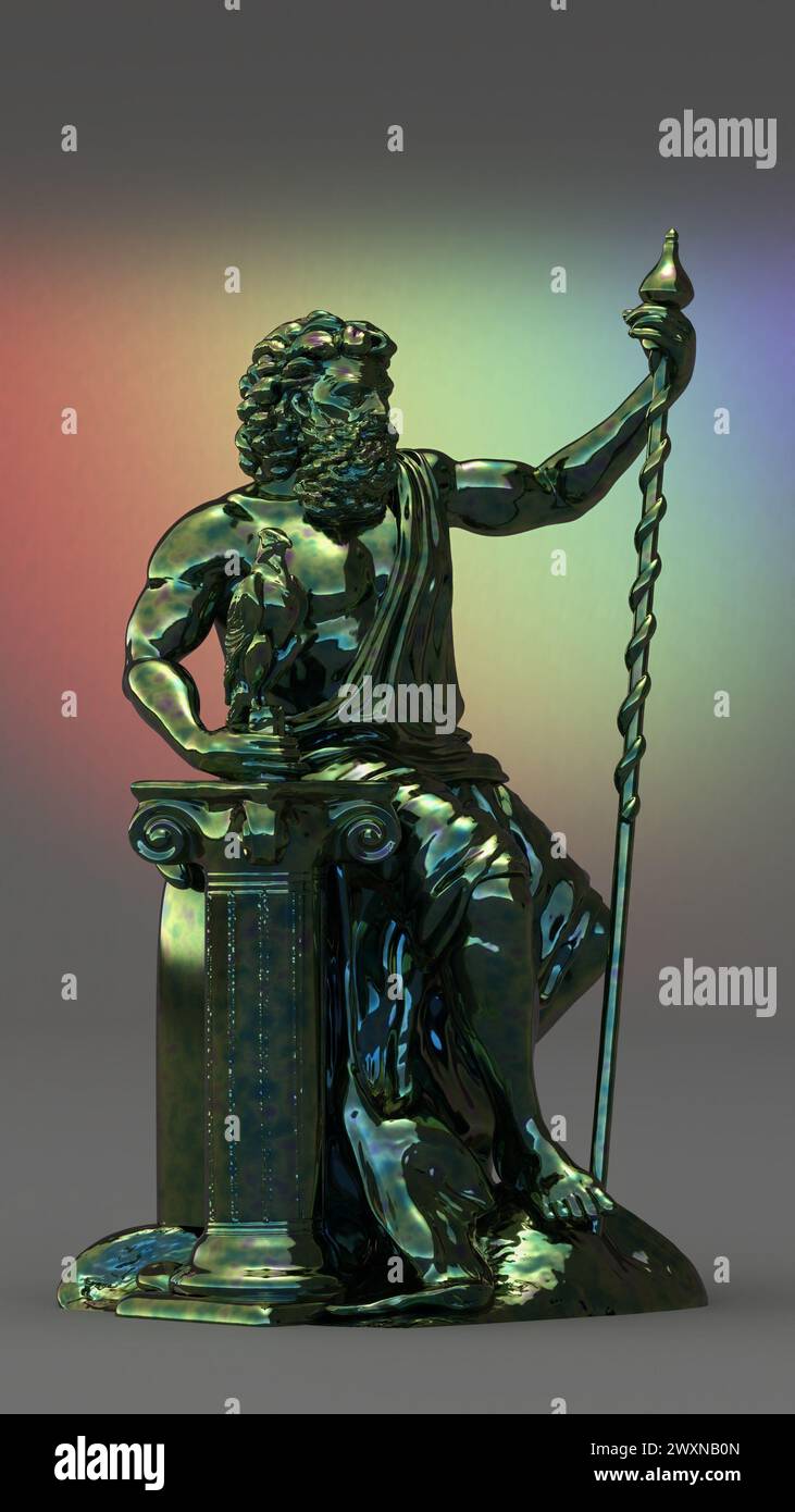 Statue de Poséidon sur piédestal avec lance Banque D'Images
