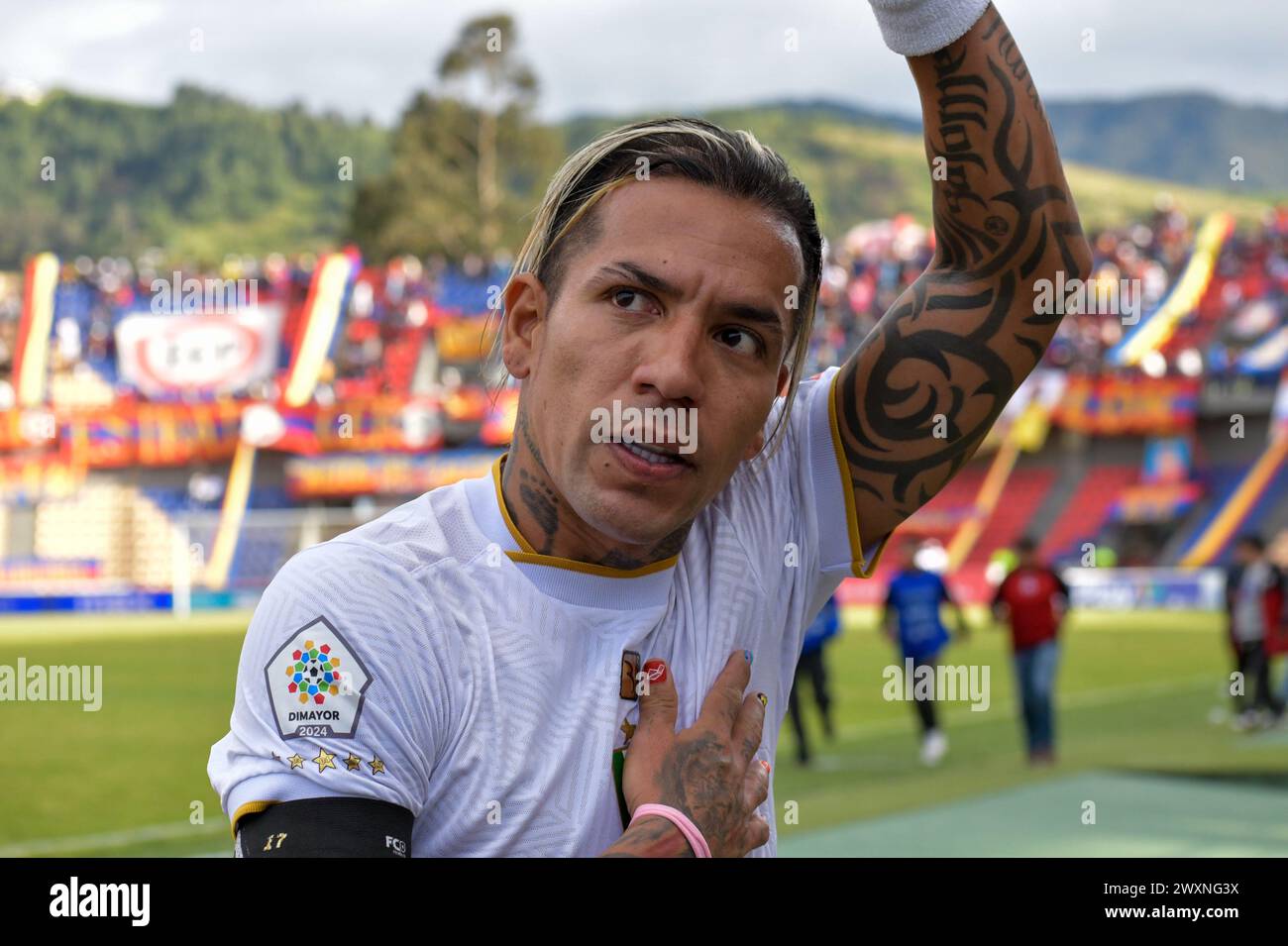 Pasto, Colombie. 30 mars 2024. Dayro Moreno, attaquant Once Caldas, joue lors du match de la ligue BetPlay DIMAYOR entre Once Caldas et Deportivo Pasto à Pasto, en Colombie, le 30 mars 2024. Photo par : Camilo Erasso/long Visual Press crédit : long Visual Press/Alamy Live News Banque D'Images