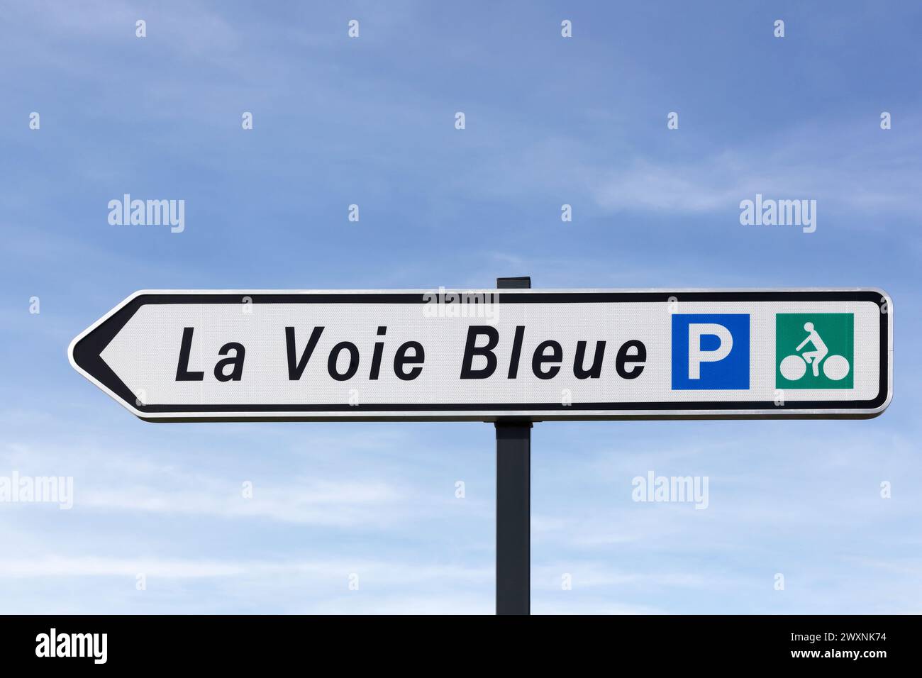 Panneau de signalisation pour le blueway Moselle-Saône en France Banque D'Images