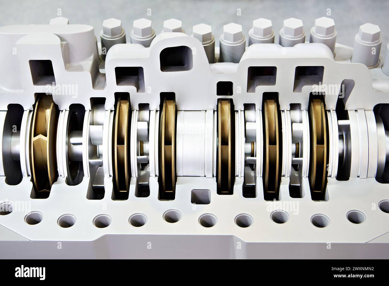 Section transversale d'une pompe centrifuge horizontale à plusieurs étages à double palier Banque D'Images