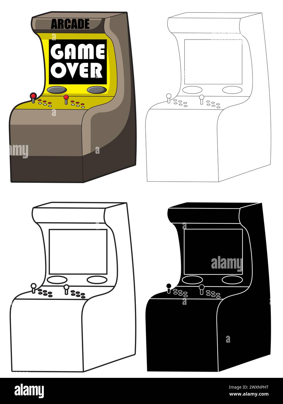 Différentes versions d'une machine de jeu d'arcade rétro stand up, Illustration de Vecteur