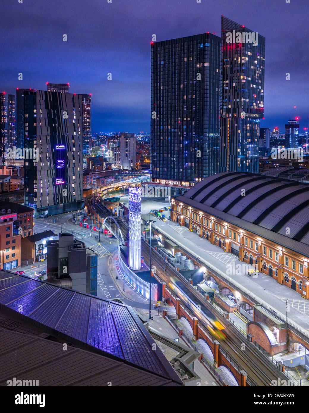 Manchester City Centre, Royaume-Uni. Image aérienne prise avec un DJI Mini 4 Pro. 31 mars 2024. Banque D'Images