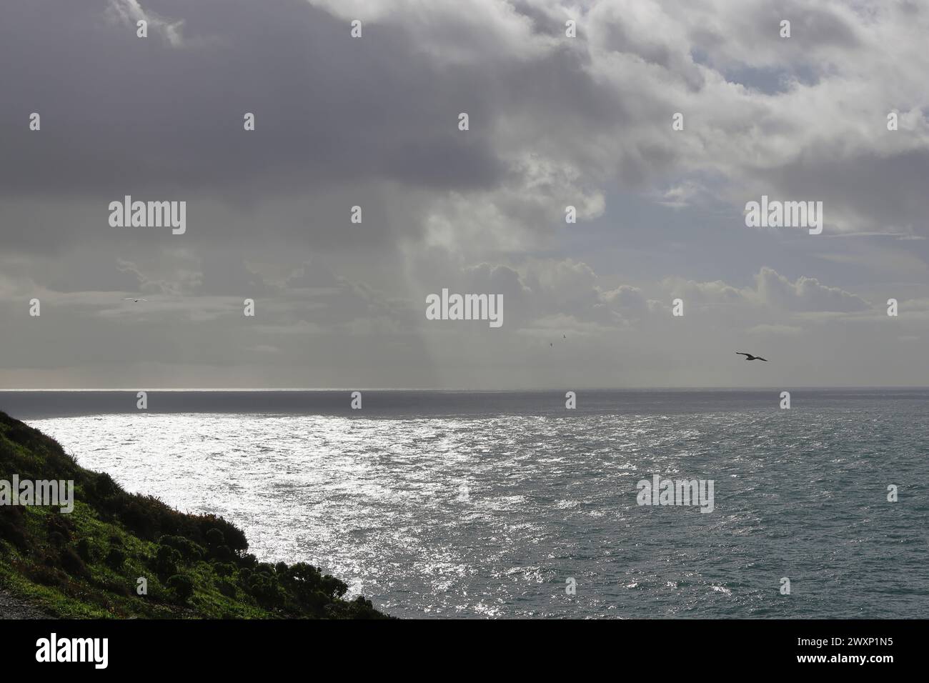 Surface de l'eau chatoyante avec passage d'un nuage d'orage, Lizard point, Cornwall Banque D'Images