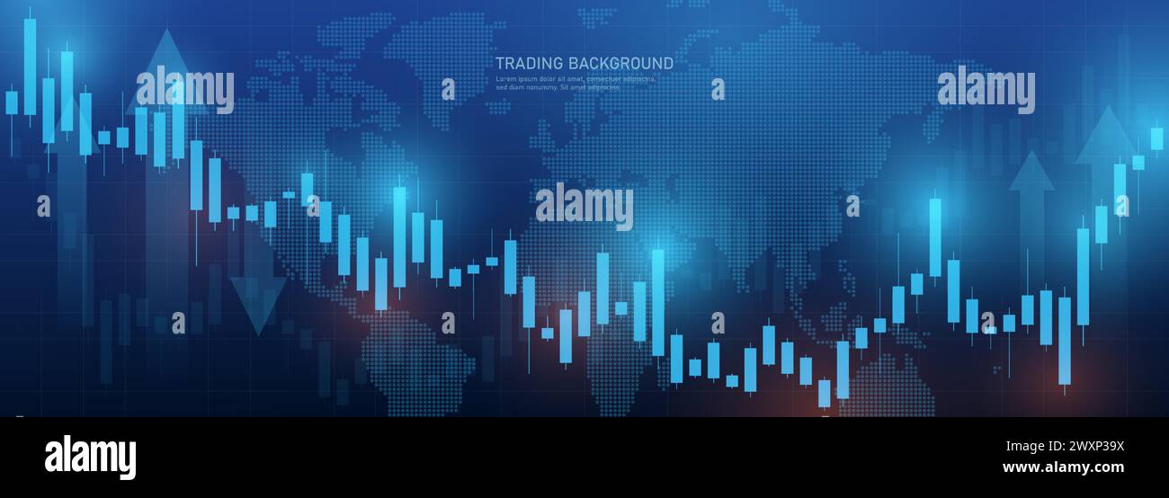 Un graphique de trading d'investissement boursier sur un fond sombre. Bougies bleues du marché boursier. Illustration de Vecteur