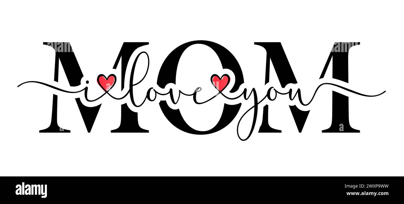 Je t'aime MAMAN, Happy Mothers Day brosse calligraphie avec doodle Heart. Promotion Fête des mères. Illustration vectorielle Illustration de Vecteur