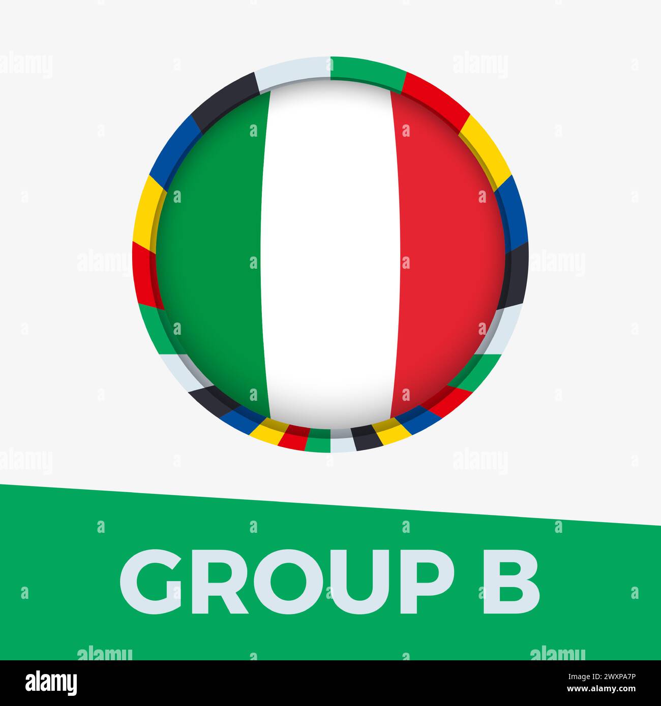 Drapeau italien stylisé pour le tournoi européen de football 2024. Icône de drapeau circulaire. Illustration de Vecteur