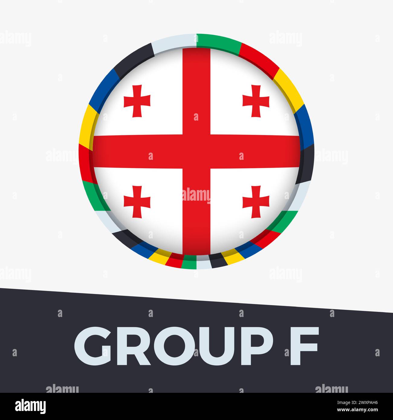 Drapeau géorgien stylisé pour le tournoi européen de football 2024. Icône de drapeau circulaire. Illustration de Vecteur