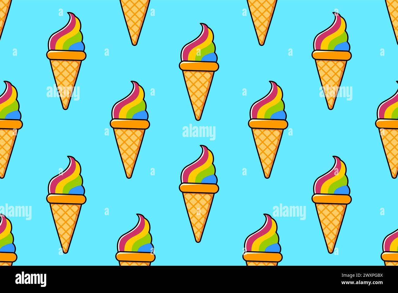 Motif de crème glacée. Cornet de crème glacée dans une tasse à gaufres. Illustration vectorielle. Illustration de Vecteur