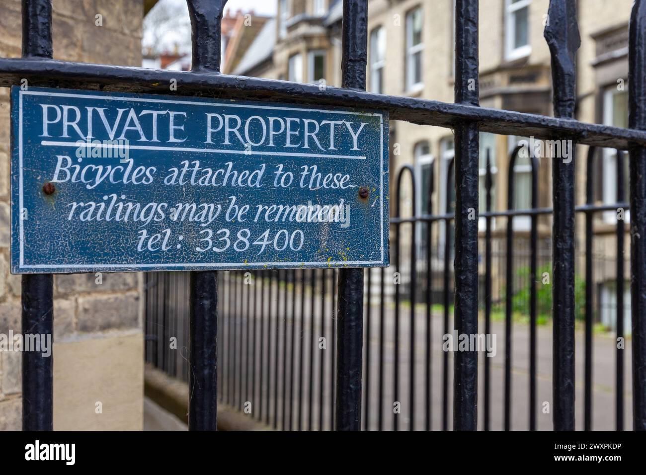 Propriété privée pas de vélos signe Cambridge Banque D'Images