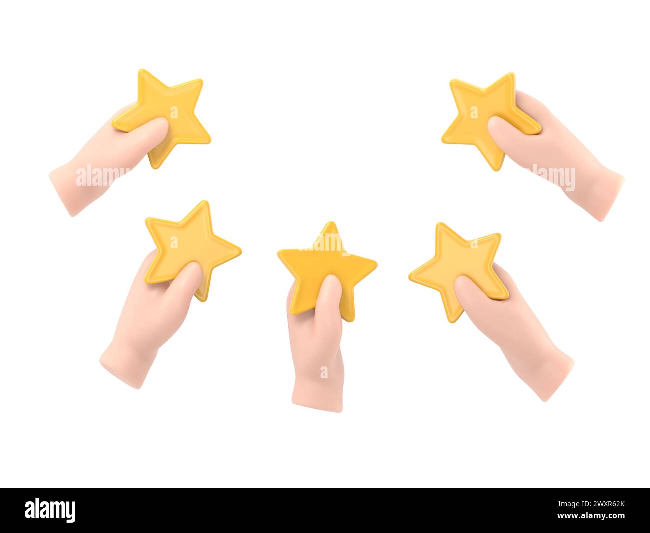 Personnages de personnes qui donnent un feedback cinq étoiles. Les clients qui choisissent le taux de satisfaction et laissent un avis positif. Service client et expérience utilisateur Co Banque D'Images