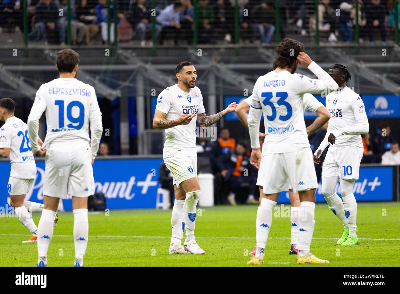 Milan, Italie. 01st Apr, 2024. Giuseppe Pezzella (C) en action lors du match de Serie A entre le FC Internazionale et l'Empoli FC au stade Giuseppe Meazza de Milan, Italie, le 1er avril 2024 crédit : Mairo Cinquetti/Alamy Live News Banque D'Images