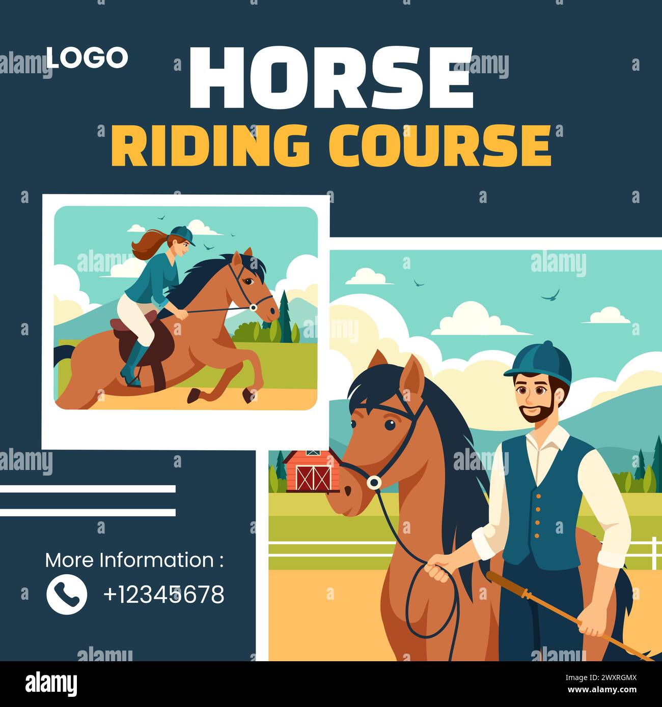 Horse Trainer social Media illustration Flat Cartoon Hand Drawn Templates fond Illustration de Vecteur