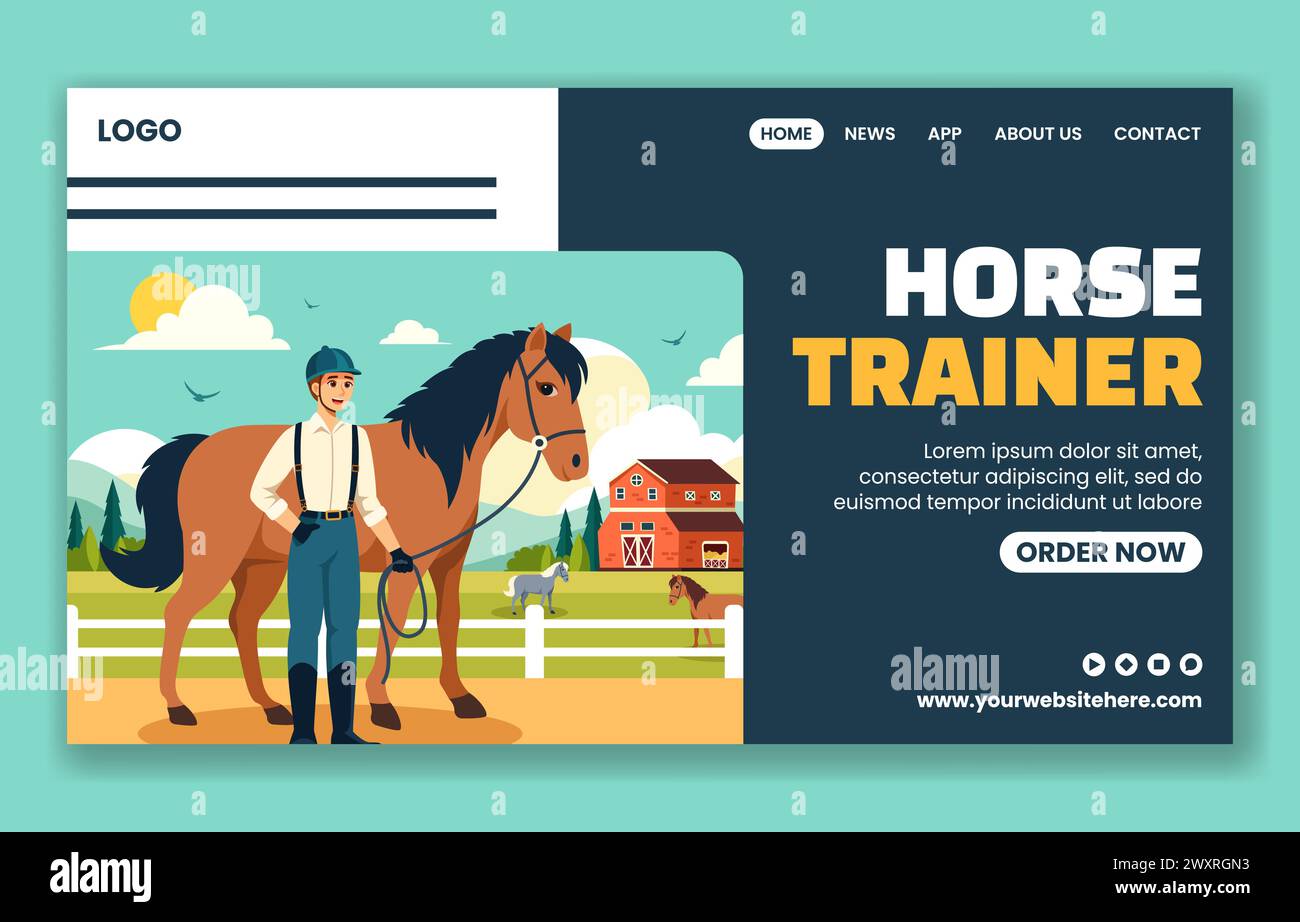 Horse Trainer social Media Landing page de dessin animé modèles dessinés à la main illustration de fond Illustration de Vecteur