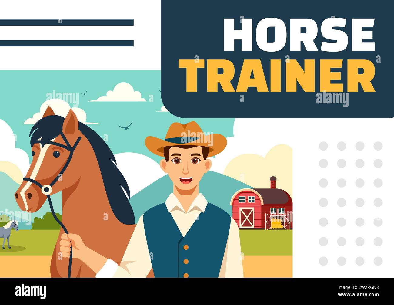 Horse Trainer fond de médias sociaux Flat Cartoon Hand Drawn Templates illustration Illustration de Vecteur