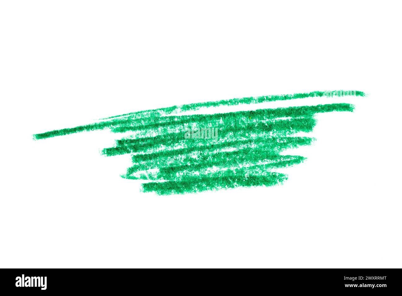 Une photo d'un trait de crayon vert artistique sur toile blanche. Banque D'Images