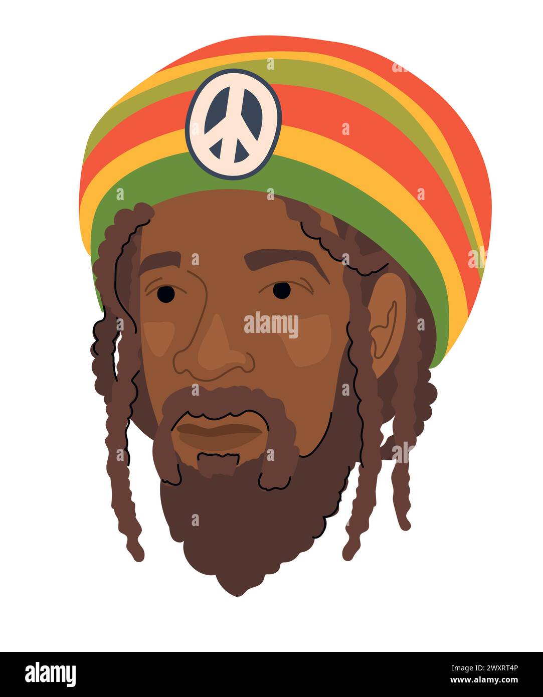 Un homme dans une casquette volumineuse et un costume ethnique traditionnel dans la couleur du drapeau rastafarien. Un jamaïcain avec des dreadlocks. Illustration vectorielle plate Illustration de Vecteur